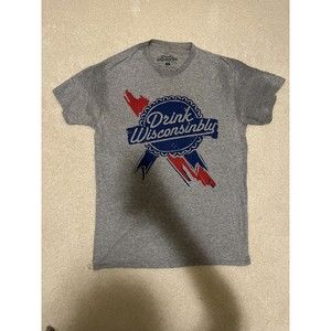 Drink Wisconsinbly T-Shirt Mens Medium M Gray Lightly Used